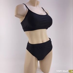 Pink Queen, large, two piece, swim suit, black